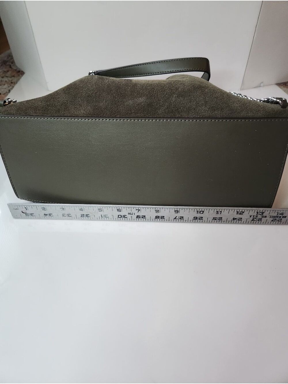 NWT Michael Kors Mina Large Suede Chain Shoulder Bag - Olive Green - Picture 10 of 16